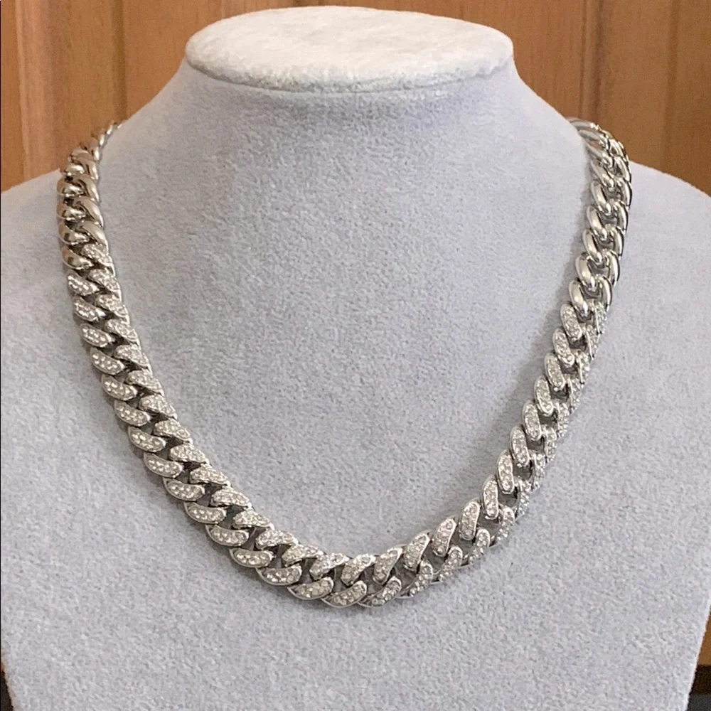 NWT Silver tone white crystal necklace